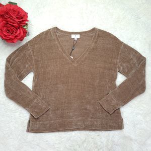 Socialite Brown Sweater VNeck Long Sleeve Soft New Size Small